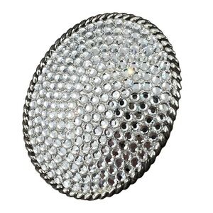 SWAROVSKI CRYSTAL Vintage Statement BELT BUCKLE Oversized 4” x 3” silver chrome